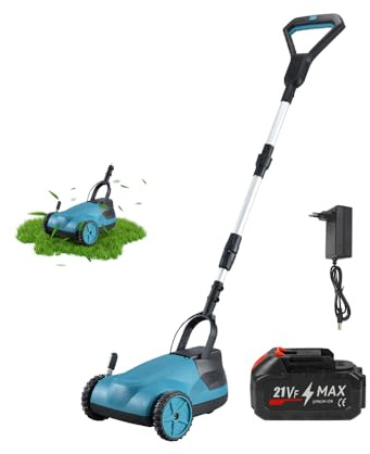 Tondeuse à Gazon Rechargeable, Tondeuse à Gazon Manuelle, Hauteur De Coupe Réglable sur Trois Positions, avec Fonction Mulching, Conception à Double Protection (Une Pile AA)
