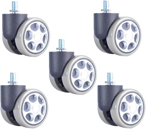 Office Chair Wheels Replacement, 60mm Swivel Casters M10 Thread, 5 Silent Rollers for Hard Floors, Fur Wheels for Smooth li