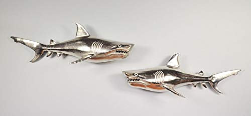 MichaelNoll 2 XL Deko Haie Hai Aluminium Wanddekoration Dekoration Deko Metall Modern - Maritime Wanddeko für Loft, Wohnzimmer, Küche und Schlafzimmer - 68 cm