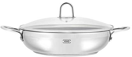 KHG Servierpfanne mit Deckel 28 cm silber Edelstahl 2-lagige Antihaftbeschichtung