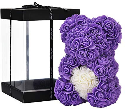 NUWYK Rosenblumenbär - Über 250 Blumen auf jedem Rosenbären - Rosenbär Geschenk für Muttertag, Valentinstag, Jubiläum und Brautduschen - Rose Flower Bär Klare Geschenkbox inklusive 10 Zoll