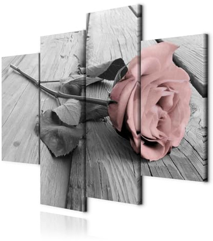 decomonkey Wandbilder Set Blumen Rose 126x98 cm 4 Teilig Leinwandbilder | Strukturleinwand, Holzkeilrahmen, Bild auf Leinwand, Kunstdruck, Wanddeko, Wohnzimmer, Wanddekoration, Modern, Schwarz-weiß