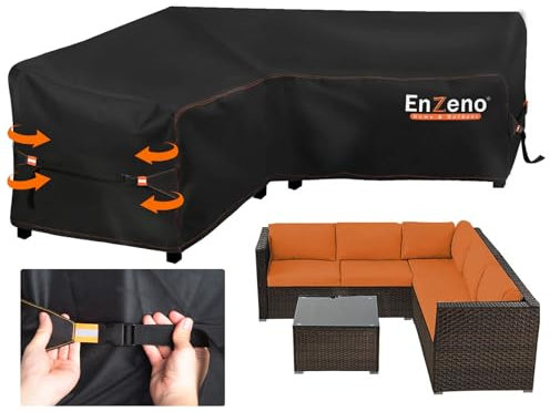 Enzeno Garden V-Shape Furniture Cover Waterproof, 420D Heavy Duty Oxford Fabric Outdoor Rattan Corner Sofa Cover with Waterproof Tape (215 * 215 * 87cm)