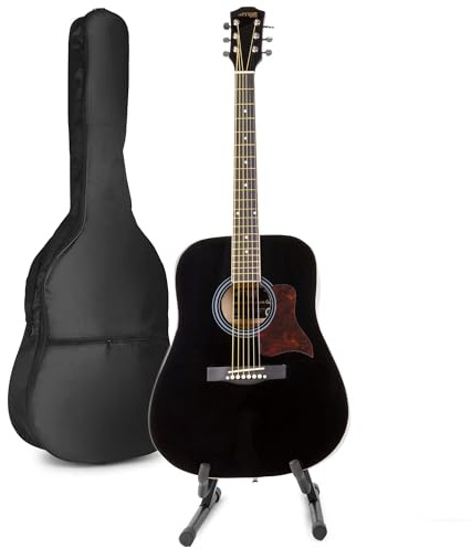 MAX SoloJam Western Kit de Démarrage pour Guitare Acoustique avec Support de Guitare - Noir, Idéal pour Débuter la Guitare