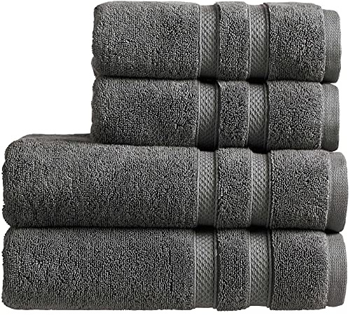 Christy Chroma Bath Towel Set | Set of 4 | 2 Bath 2 Hand | Highly Absorbent Heavyweight 675GSM | Bold and Bright | Soft Smooth Bathroom Shower Towels | 100% Cotton | Ash Grey