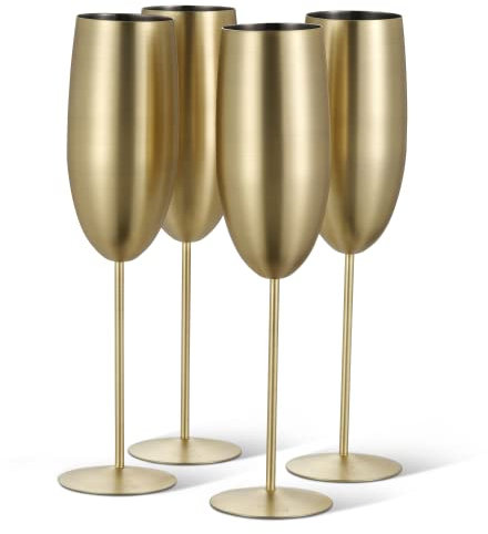 Oak & Steel - 4 Flûte Da Champagne In Acciaio Inossidabile Con Confezione Regalo, Oro Opaco - 284 Ml