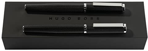 Hugo Boss Stifte-Set Tintenroller und Füllfederhalter Herringbone Chrome in der Geschenkbox, HPPR106B