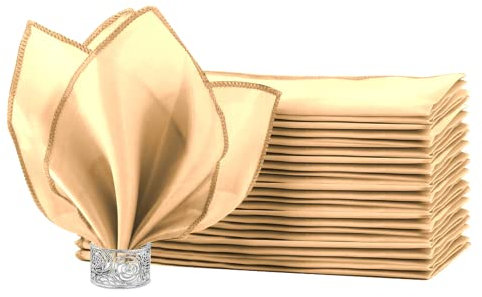 HEMEIREN 12Packs Cloth Napkins, Champagne Gold Satin Cloth Napkins, 20 * 20inch, Reusable Table Napkins for Wedding,Celebrations,Restaurant,Banquet
