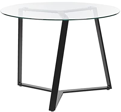 Beliani Mesa de Comedor Tablero de Vidrio Templado Patas de Metal Negro ⌀ 100 cm Moderno Kebri