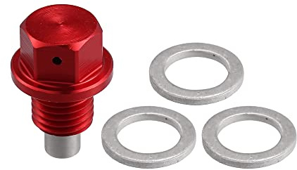 X AUTOHAUX 1 Satz Universal M12 x 1,5 Auto Magnetische Ölablassschraube Ölablassschraube Schraube mit 3 Dichtungen Rot