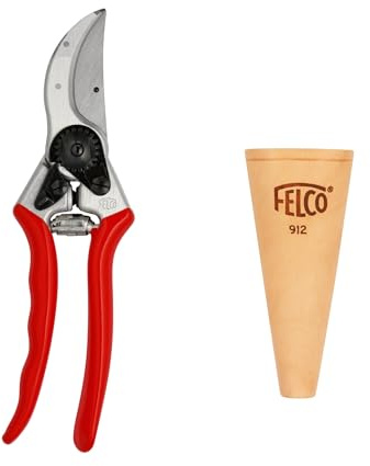 FELCO 2-teilig: Bypass-Gartenschere 2 + Konische Leder-Gürteltasche 912, Rechtshänder, Große Hand, 25mm, Made in Switzerland