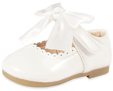 MACHSWON Chaussures plates Mary Jane à bout rond avec nœud papillon mignon pour petite fille, fête, école, mariage, blanc, 21 EU