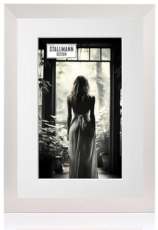 Stallmann Design Bilderrahmen mit Passepartout 13x18 cm (Bild 9x13) | Farbe: Aluminium | 30 mm starke Rahmenleiste