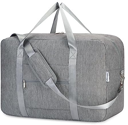 Narwey Bolsa de Cabina Grande para aerolíneas Bolsa de Viaje Plegable Bolsa de Viaje Bolso de Mano Equipaje de Mano Fin de Semana Noche para Mujeres Hombres 40L(Gris)