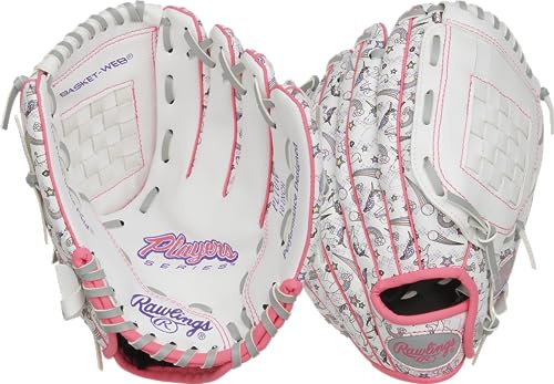 Rawlings | Players Series Gant de Softball pour Enfant | Lancé Main Droite | 25,4 cm – Toile de Panier | Blanc/Licorne