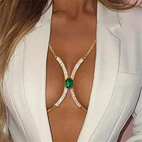 Körperkette, Brustkette, Strass, Fransen, BH-Kette, Kristall, Bikini, Dessous, Frau, sexy Nachtclub-Kleidung (Golden) (Silber)