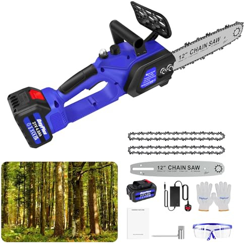 12inch Battery Chain Saws to Cut Wood, 21000Rpm Cordless Chain Saw 600w Portable Electric Pruning Saw Powerful Chain Saw for Cutting Wood, 10m/S Chain Speed, 20ml Oil Capacity
