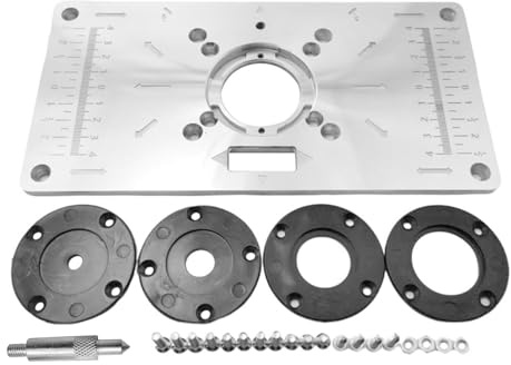 Router Tischeinsatz aus Aluminium, Router Platte Aluminium Router Tabelle Insert Plate DIY Fräser Tischplatte Für die Holzbearbeitung mit Frästisch-Einsatz, 4 Ringen und Schrauben