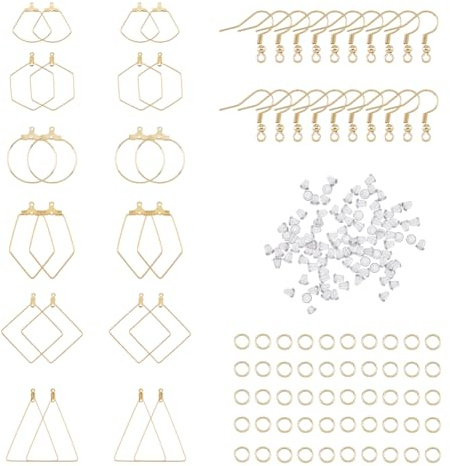 DICOSMETIC 6 Stile DIY Ohrringe Herstellungsset 24 Stück Ohrring Perlenring Draht Ohrring Anhänger 24 Stück Edelstahl Ohrringhaken 50 Stück Ohrmutter 50 Stück Offene Biegeringe DIY Ohrring