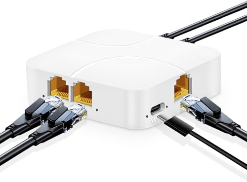 YuLinca 1 bis 4 Gigabit Ethernet Splitter, 100/1000Mbps, Netzwerk Hub RJ45 Internet LAN Splitter mit USB Kabel, für Cat5/5e/6/7/8 Kabe