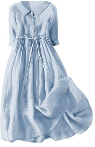 Angebote des Tages Heute Blitzangebote Sommerkleid Damen Vintage Blumen Lange Revers Blusenkleid, Denim Kleid Damen Bindegürtel Freizeitkleider Schnäppchen des Tages Maxikleider Sommer