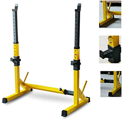 CCKUHN Multifunktionales Squat Rack Power Rack Kniebeugenständer Bank Langhantelablage Verstellbares Swuat Rack Stärkung des Fitnesstrainings zu Hause und im Fitnessstudio, Gelb