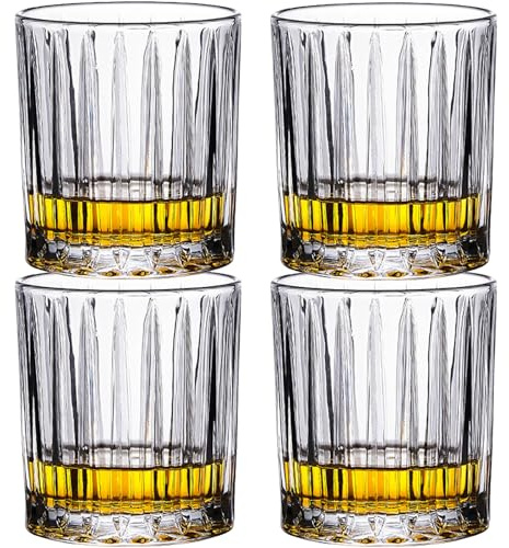 Vasos de whisky de cristal, juego de 4 cristales soplados a mano sin plomo, perfectos para whisky, bourbon, Manhattans, Old Fashioned's, cóctel (320 ml)