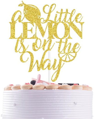 Gold Glitter A Little Lemon is on the Way Cake Topper, Lemon Oh Baby/Welcome Baby, Fruit Lemon Themed Baby Shower Gender Reveal Party Decorations Supplies
