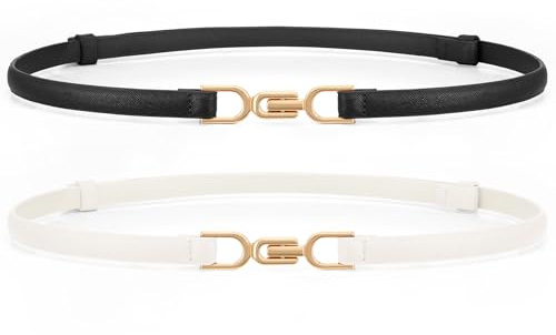 WHIPPY 2er-Pack schmaler Taillengürtel für Damen Verstellbarer dünner Gürtel Schmaler Ledergürtel mit Gold metallschnalle für Kleid