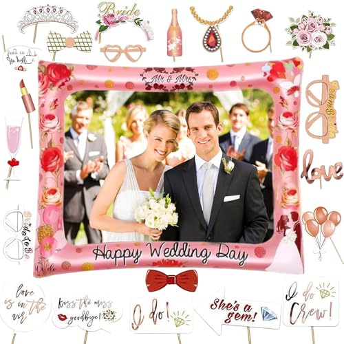 Vordpe Fotofotobox Accessoires Hochzeit, 23 Stück, Aufblasbare Foto Deko, Party Zubehör, Hochzeitsfoto Requisiten, Rosa, Fotobox-Zubehör