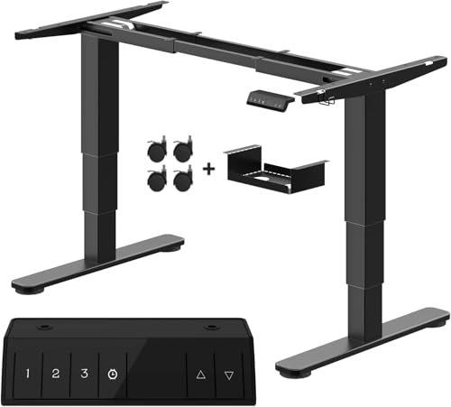 Devoko 3-Stufige Höhenverstellbarer Schreibtisch Gestell mit 2 Starken Motoren, Tischgestell Höhenverstellbar Elektrisch 60-125cm, Tischbeine Höhenverstellbar mit 3 Memory-Steuerung, Schwarz