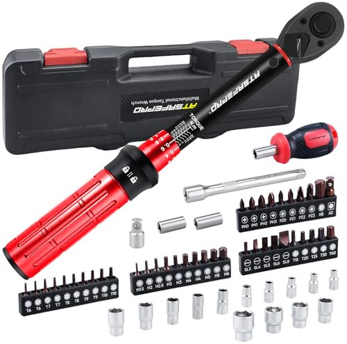 ATsafepro 61 Pcs Set Chiave Dinamometrica 1/4 per Bici/Auto/Moto | 3-25 Nm, Cacciaviti Magnetici a Cricchetto Reversibile con Sgancio Rapido | Kit Manutenzione Professionale