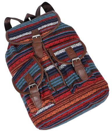 GALPADA Mochila Saco Mujer de Lona Diseño de Cordón Estilo Étnico Vintage para Mujer, Gran Capacidad Adecuado para Trabajo y Viajes Casuales