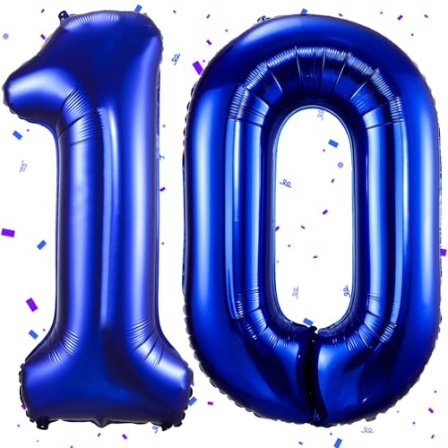 Luftballons, 10 dunkelblau, 101 cm, Folienballon, Zahl 10, Blau, Dekoration 10 Jahre