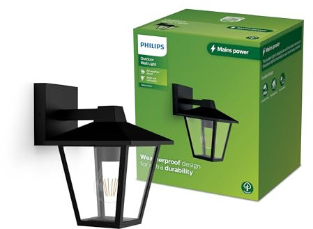 PHILIPS Kinno, Lampada da parete, per Esterni, Max 25W, Attacco E27, Nero