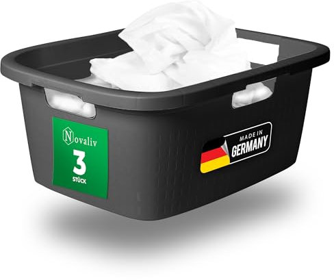 Novaliv 3er-Pack Wäschewanne mit 3 Griffen 25L Anthrazit, Wäschebox Set Wäscheeimer Wäschebehälter für Bad Wäsche Schmutzwäsche, Wäschewannen Laundry Basket Aufbewahrung Korb Sammler Box