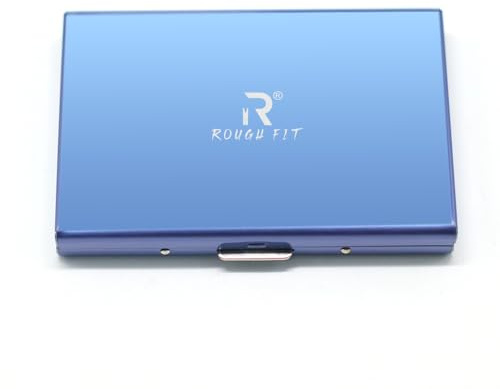 ROUGH FIT Metal Business Card Holder, Stainless Steel RFID Credit Card Holder, Slim Metal Wallet, Professional Card Case for Men & Women (Blue)