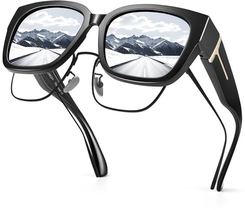 URUMQI Überzieh Sonnenbrille über Normale Brille, Polarisierte Überbrille Sonnenbrille für Brillenträger Damen, Quadratisch Sonnenbrillen zum Überziehen Fit over Sunglasses mit UV400 Schutz