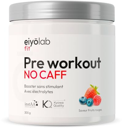 Pre Workout sans Caféine ni Créatine | Citrulline Kyowa et BCAA instantanés | Électrolytes pour Hydratation Optimale | L-Arginine + Bêta Alanine & Taurine | 300g de Poudre Fruits Rouges | Eiyolab