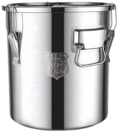 MOYIDUE 304 Stainless Steel Airtight Canister, Rice Containers with Airtight Lid Locking Clamp Food Storage Canisters for Cereal, Oil, Flour, Coffee Bean, Milk Metal Bucket,16L