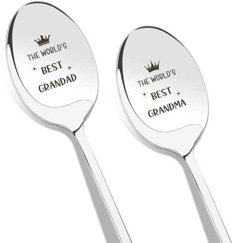 Grandparent Birthday Gifts, Personalised Gifts for Grandparents,Nanny and Grandad,Nan and Grandad Grandma Nana Nanna Granny Gift New Grandparent Ideas Christmas Xmas Teaspoons 2 Pcs