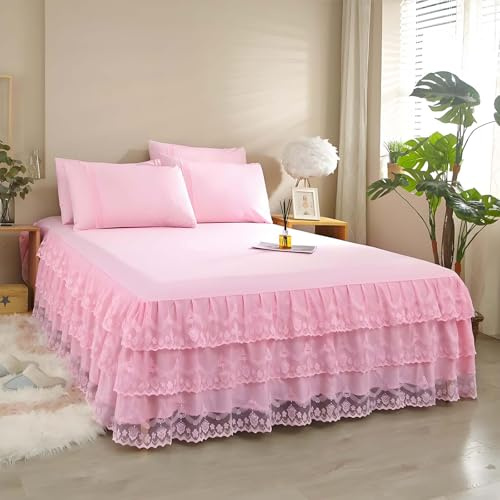 Bed Skirts & Valances Bettrock Mit Spitze Bettrock Tagesdecke 180x200 Bett Husse Box Spring Bett Betthusse RüSchen(#2,180x220cm)
