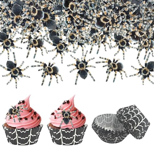 80x Halloween Esspapier Tortendeko,40 Kuchen Essbare,40 Cupcake Förmchen | Spinnennetze Cupcake Förmchen, Spinnen Cupcake Topper Tortenaufsatz Kuchen Deko für Halloween Kindergeburtstag Party