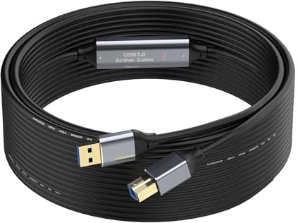 SSS·GRGB Câble d'imprimante USB 3.0 de 15,2 m, câble USB A vers B, 5 Gbit/s haut débit avec 2 amplificateurs de signal et cordon d'alimentation USB pour imprimantes, scanners, stations d'accueil