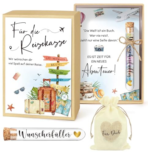 BOFUNX Reisekasse Geldgeschenk Verpackung, Reisekasse Geschenkbox mit Karten Reagenzgläser Aufkleber Jutebeutel Geschenkanhänger, Geschenk für Reise Abenteuer Geburtstag Hochzeit