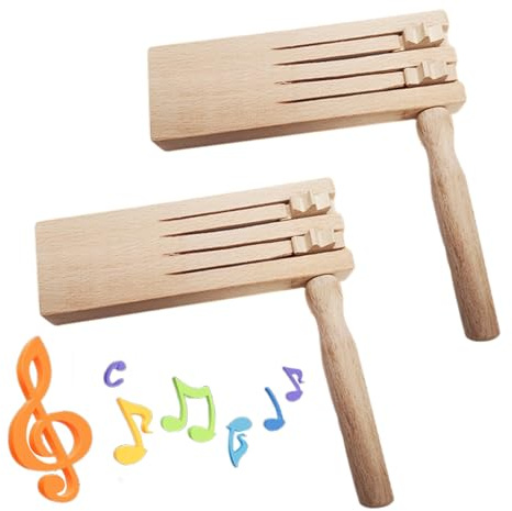 Football Rattle Clacker,Smavles 2Pcs Wooden Ratchet Noise Maker,Traditional Rattle Ratchet Instrument,Hand Noisemaker Toy with Polishing for Sporting Events,Games