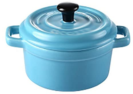 Soup Pot Plate and Bowl Sets Mini Ceramic Bowls Soup Stock Pot Double Ears Baking Bowl with Lid Microwave Oven Dessert Soup Bowl Container Home Cooking Pots (Color : Red) (Blue)