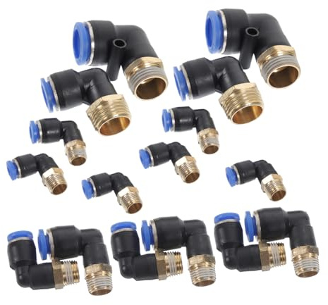 Cabilock Raccords Pneumatiques Coudés à Filetage Extérieur Cuivre et Plastique Kit de Raccordement Rapide pour Compresseur Air et Systèmes Pneumatiques Industriels