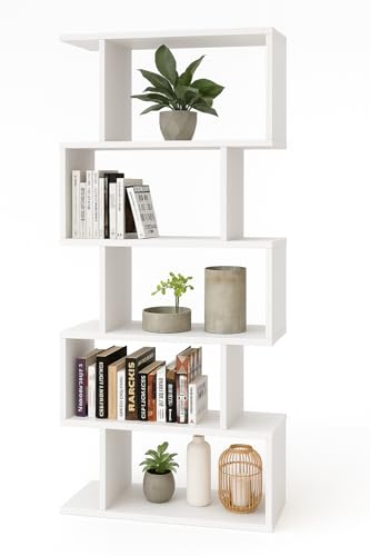 GERMAN Bücherregal Mode – Standregal 176x77x30 cm, modernes Regal mit 6 Ebenen, Raumteiler Regal in Weiß, Aktenregal & Aufbewahrungsregal für Wohnzimmer, Büro oder Kinderzimmer