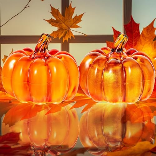 Xevinas Herbstdeko Kürbis Deko, LED Kürbis Beleuchtet Mit Timerfunktion, 15,5 X 15,5 X 17 cm Herbstdeko Tisch kürbis Led Laterne Deko Figuren, Licht Fur Tischdeko,Halloween Deko,Autumn Decor (B+C)